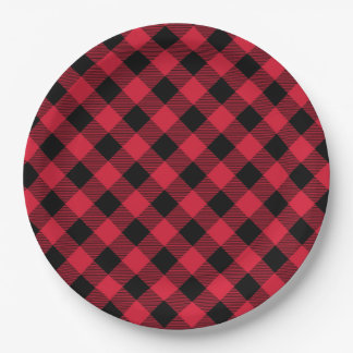 Red and Black Buffalo Plaid Paper Plate