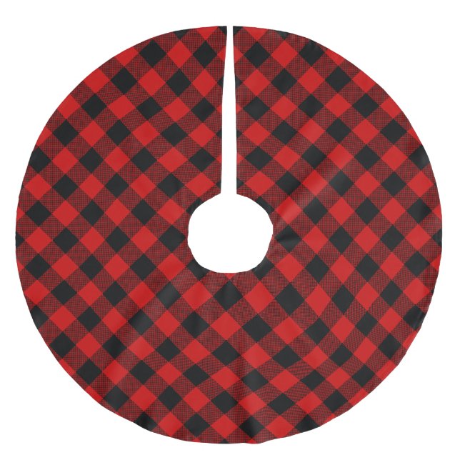 Red and Black Buffalo Plaid Patter Brushed Polyester Tree Skirt (Front)