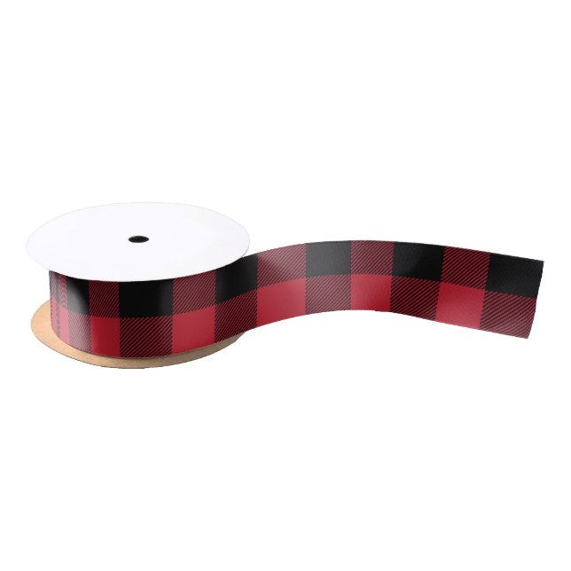 Red and Black Buffalo Plaid Patterned Satin Ribbon (Spool)