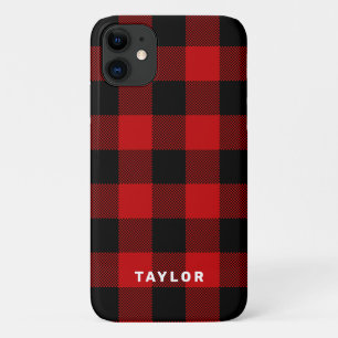 Red and Black Buffalo Plaid Personalized iPhone 11 Case