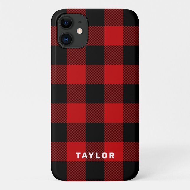 Red and Black Buffalo Plaid Personalized Case-Mate iPhone Case (Back)