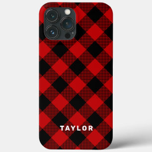 Red and Black Buffalo Plaid Personalized iPhone 13 Pro Max Case