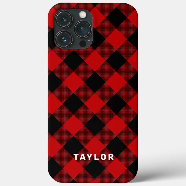 Red and Black Buffalo Plaid Personalized Case-Mate iPhone Case (Back)