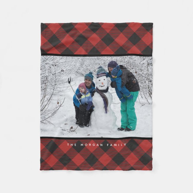 Red and Black Buffalo Plaid Photo Fleece Blanket (Front)