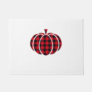 Red and Black Buffalo Plaid Pumpkin Thanksgiving C Doormat