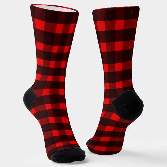 Red and Black Buffalo Plaid Socks (Angled)
