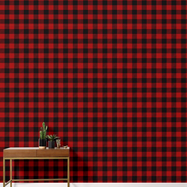 Red and Black Buffalo Plaid Wallpaper (Hallway)