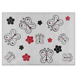Red and Black Butterflies and Posies Cutting Board