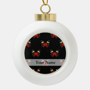 Red and black butterfly pattern ceramic ball christmas ornament