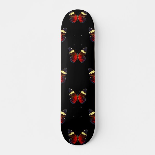 Red and black butterfly pattern skateboard (Front)