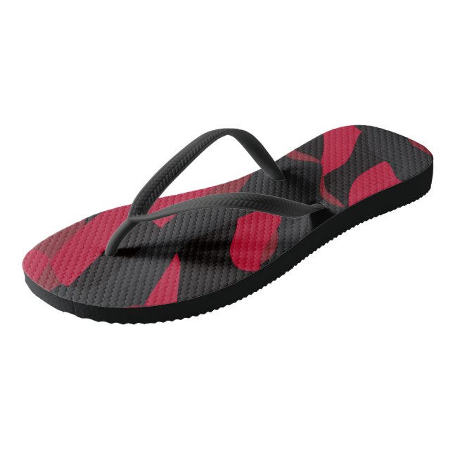 red and black camo flip flops (Angled)