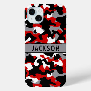 Red and Black Camouflage Personalized iPhone 15 Mini Case