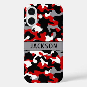 Red and Black Camouflage Personalized iPhone 16 Case