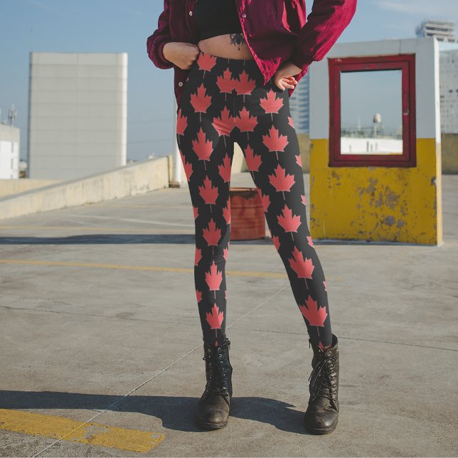 Red and Black Canadian Maple Leaf Leggings (Creator Uploaded)