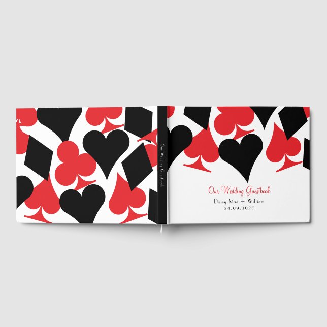 Red and Black Card Suits Las Vegas Wedding Guest Book (Full)