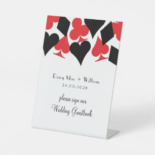 Red and Black Card Suits Las Vegas Wedding Pedestal Sign