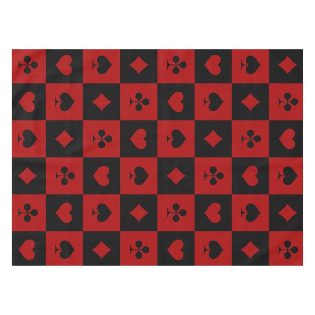 Red and Black Casino Poker Playing Cards Pattern Tablecloth (Front (Horizontal))
