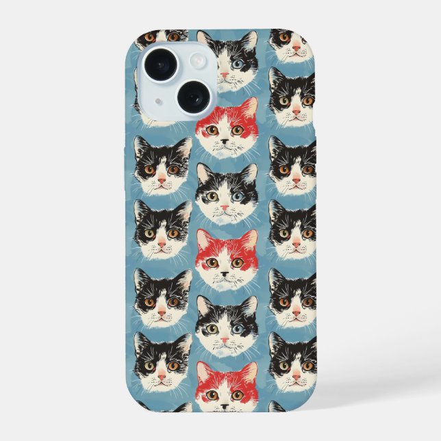 Red and Black Cats Pattern iPhone 15 Case (Back)