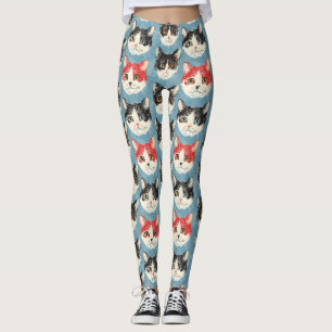 Red and Black Cats Pattern Leggings