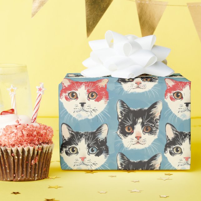 Red and Black Cats Pattern Wrapping Paper (Birthday Party)