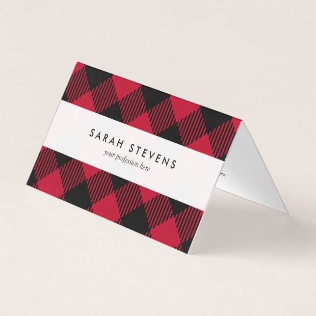 Red And Black Check Buffalo Plaid Pattern Business Card (Front)