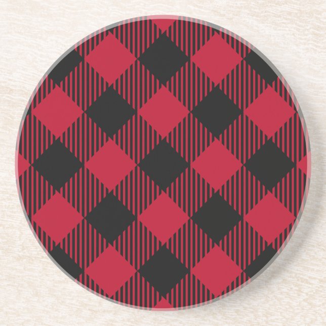 Red And Black Check Buffalo Plaid Pattern Coaster (Front)