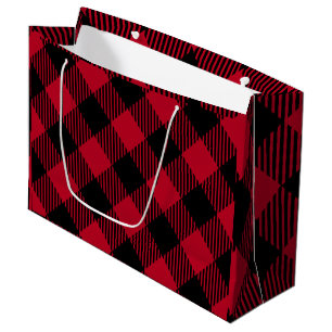 Red And Black Check Buffalo Plaid Pattern Large Gift Bag