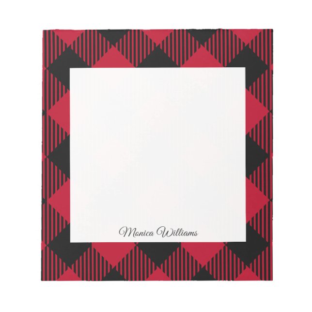 Red And Black Check Buffalo Plaid Pattern Notepad (Front)