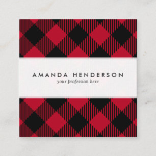 Red And Black Check Buffalo Plaid Pattern Square Business Card