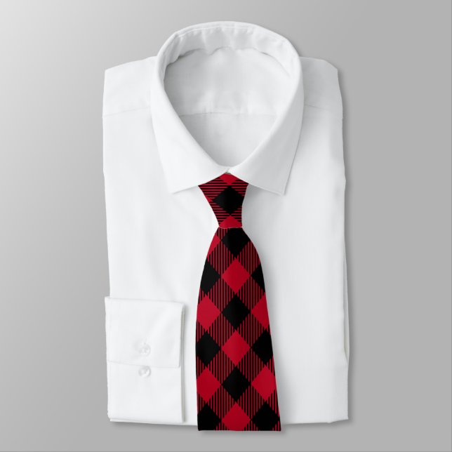 Red And Black Check Buffalo Plaid Pattern Tie (Tied)