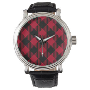 Red And Black Check Buffalo Plaid Pattern Watch