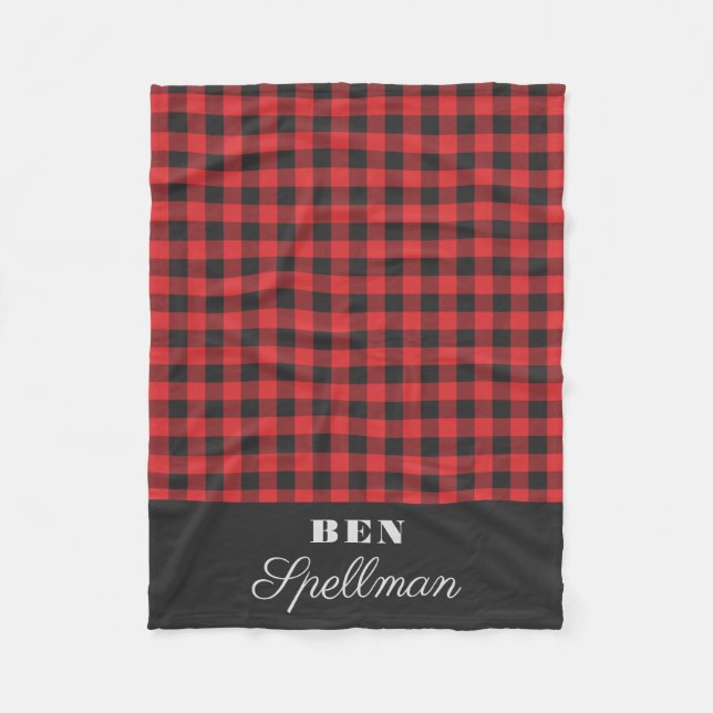 Red and Black Check Monogram Fleece Blanket (Front)