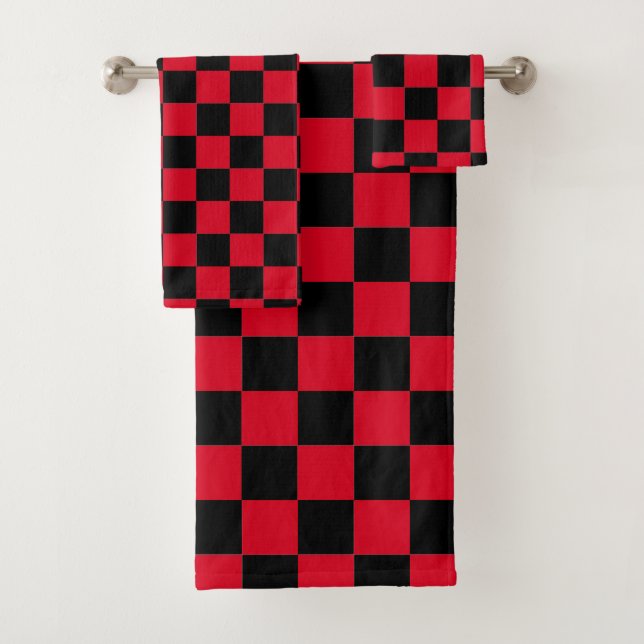 Red and Black Chequerboard Pattern  Bath Towel Set (Insitu)