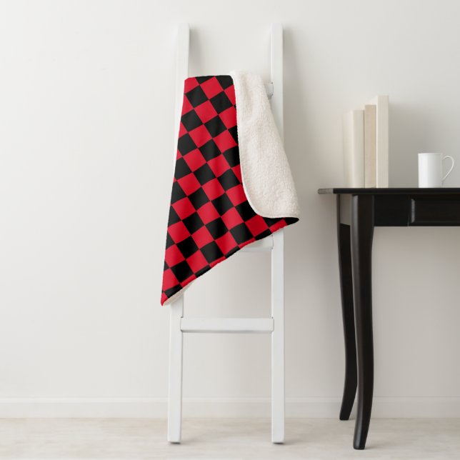 Red and Black Chequerboard Pattern  Sherpa Blanket (In Situ)