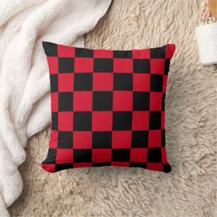 Red and Black Chequerboard Pattern Throw Pillow