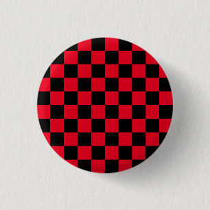 Red and Black Chequered Board Pattern 1 Inch Round Button