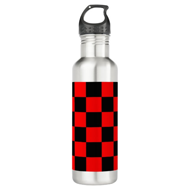 Red and Black Chequered Pattern 710 Ml Water Bottle (Front)