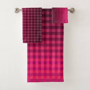 Red and black chequered pattern gradient  bath towel set