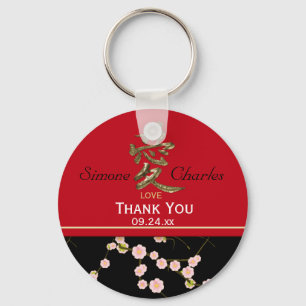 Red and Black Cherry Blossoms Wedding Favour Keychain