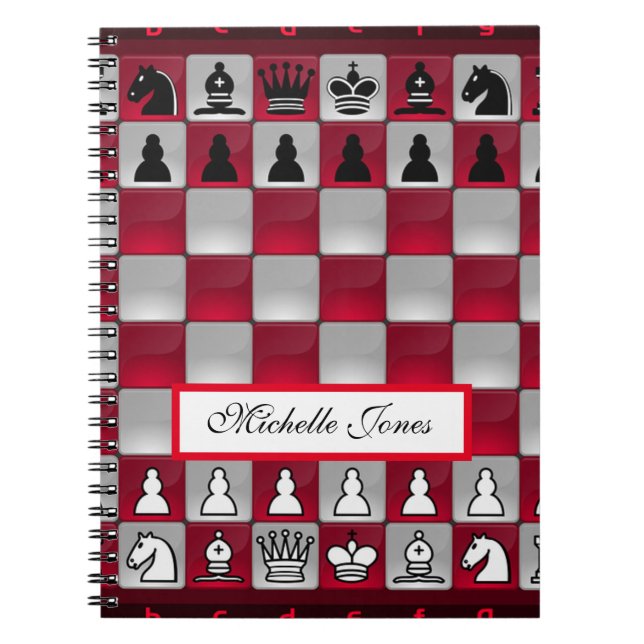 Red and Black Chessboard Add Your Name Homeschool  Notebook (Front)