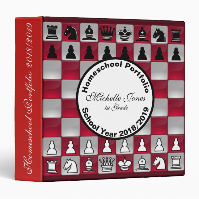 Red and Black Chessboard Homeschool Portfolio Binder (Front/Spine)