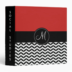 Red and Black Chevron Custom School Subject Binder