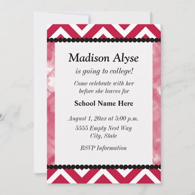 Red and Black Chevron Off To College Party Invite (Front)