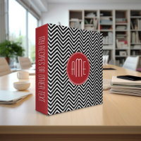 Red and Black Chevron Pattern Custom Monogram