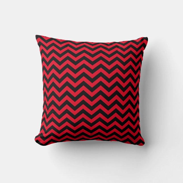 Red And Black Chevron Pattern Throw Pillow (Front)