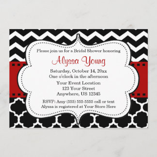 Red and Black Chevron Quatrefoil Invitation