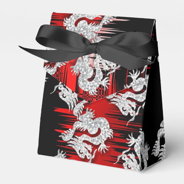 Red and Black Chinese Dragon Themed Design Favor Box (Front Side)