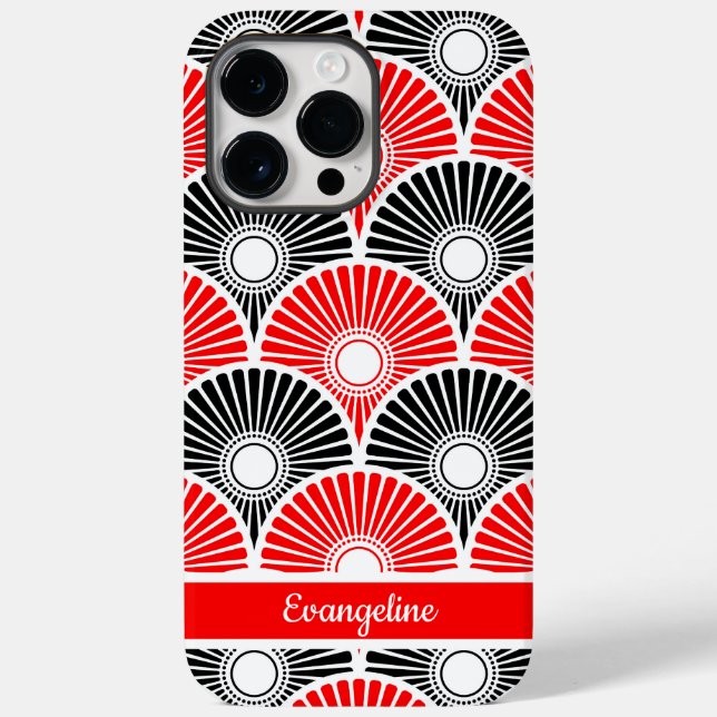  Red and Black Chinese Semi Circle Wave Pattern Case-Mate iPhone Case (Back)