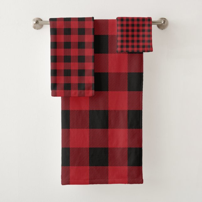 Red And Black Christmas Buffalo Checkered  Bath Towel Set (Insitu)