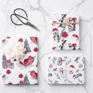 Red and Black Christmas Patterns Wrapping Paper Sheet